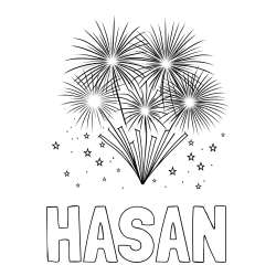 Online Created Coloring Page - HASAN Coloring Page and Big Fireworks with Stars Coloring Page