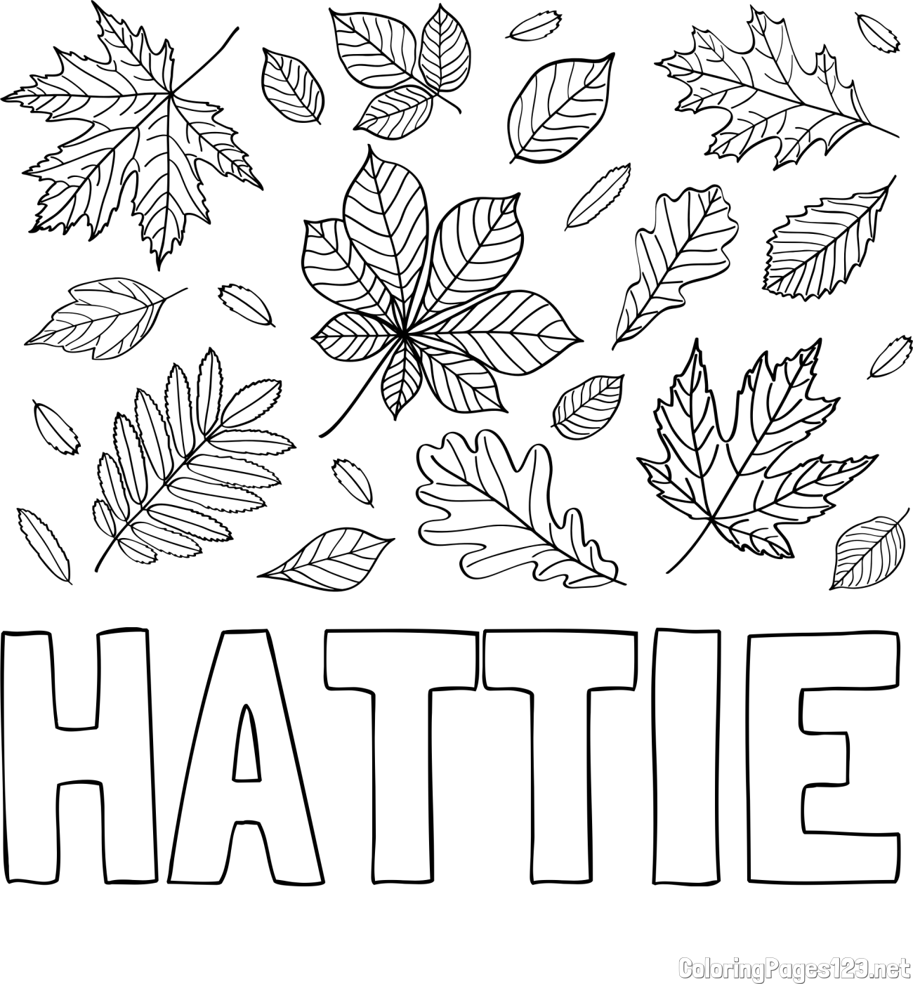 HATTIE Coloring Page and Autumn Leaves Coloring Page