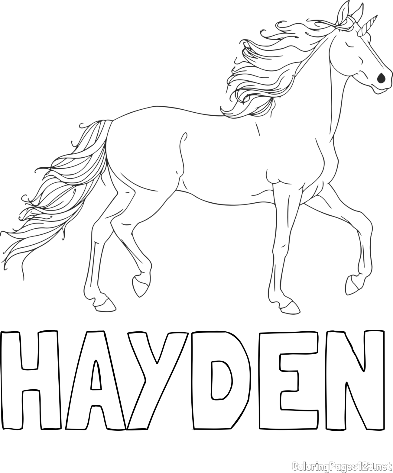 HAYDEN Coloring Page and Beautiful Unicorn Coloring Page