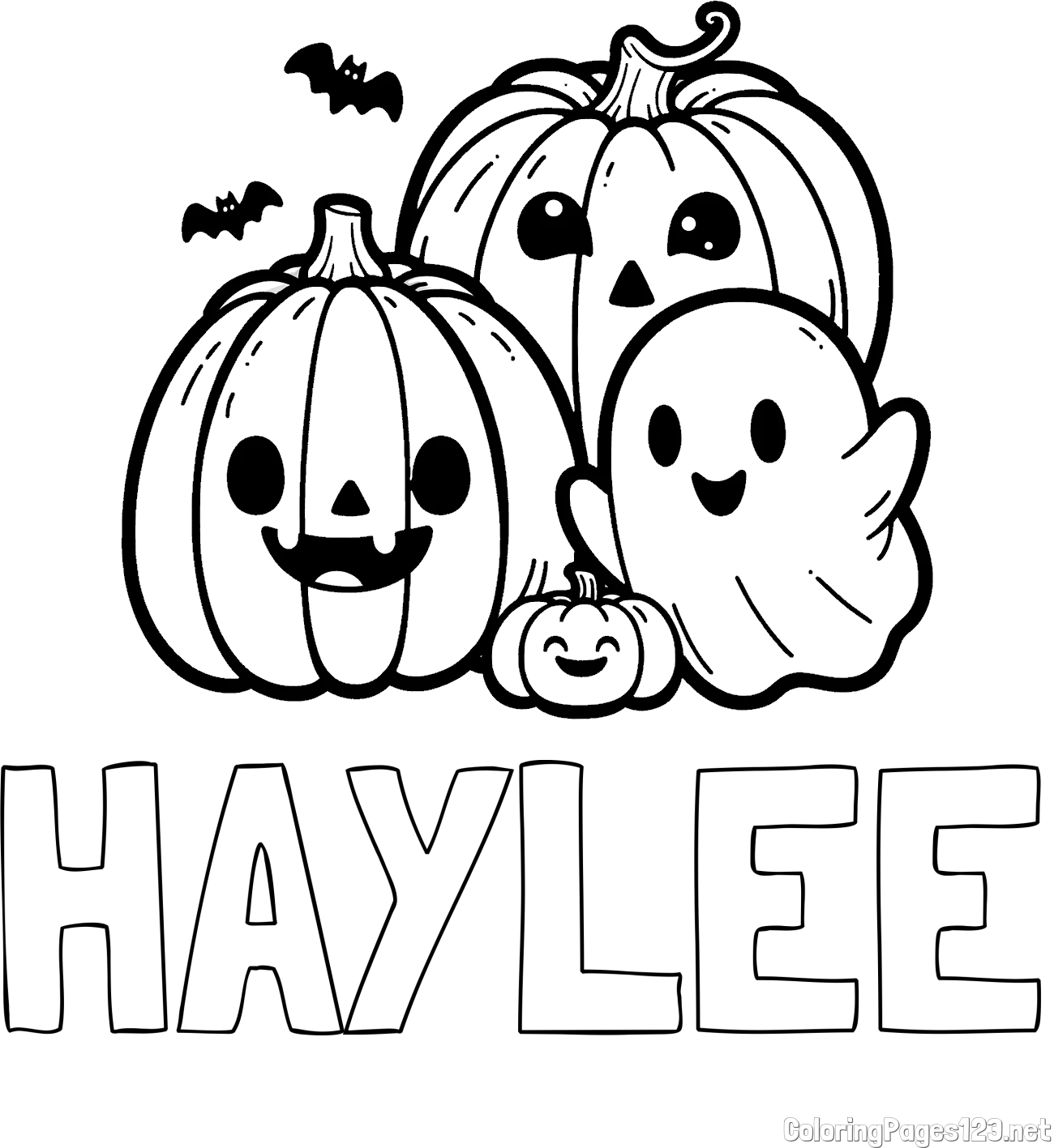 HAYLEE Coloring Page and Halloween Pumpkin and Ghost Coloring Page
