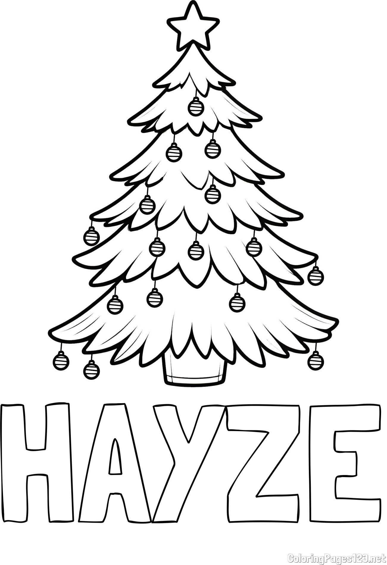 HAYZE Coloring Page and Christmas Tree with Star and Ornaments Coloring Page