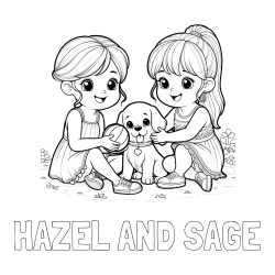 HAZEL AND SAGE Coloring Page and Coloring Page of Two Girls with a Dog