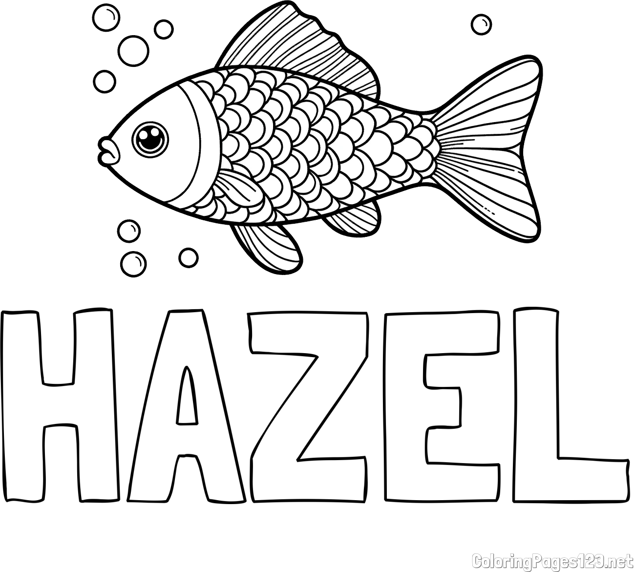 HAZEL Coloring Page and Simple Coloring Page of a Fish