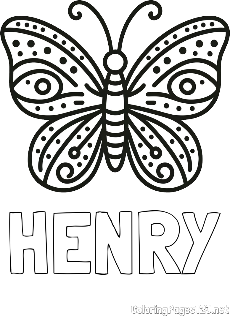HENRY Coloring Page and Butterfly Coloring Page (Simple)