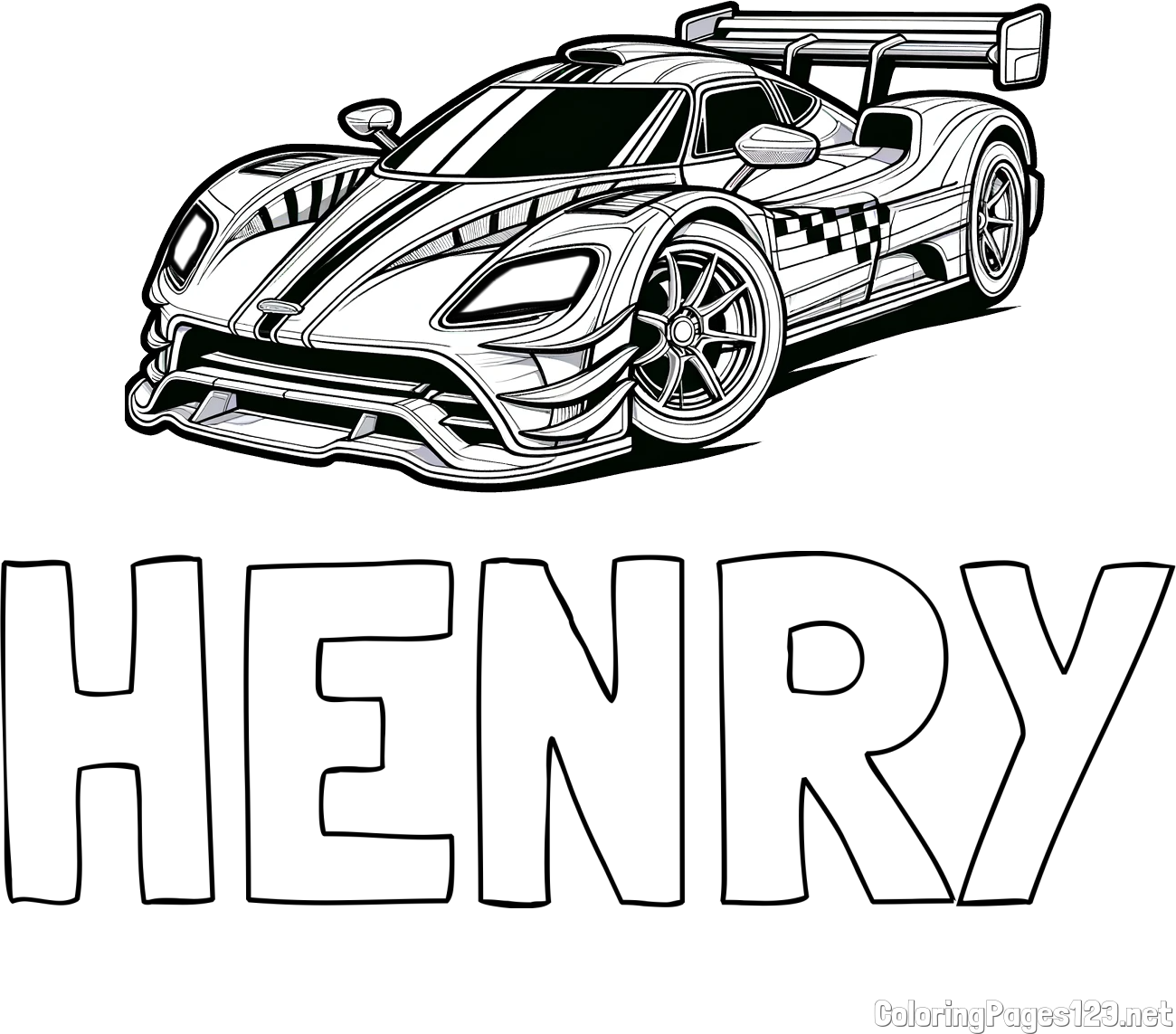 HENRY Coloring Page and Coloring Page of a Futuristic Racing Car