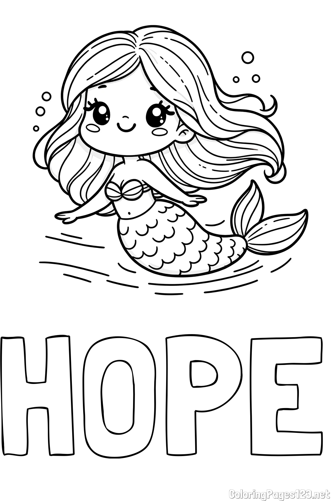 HOPE Coloring Page and Coloring Page of a Cute Mermaid