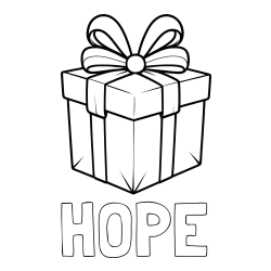 Online Created Coloring Page - HOPE Coloring Page and Gift Box with Ribbon Coloring Page