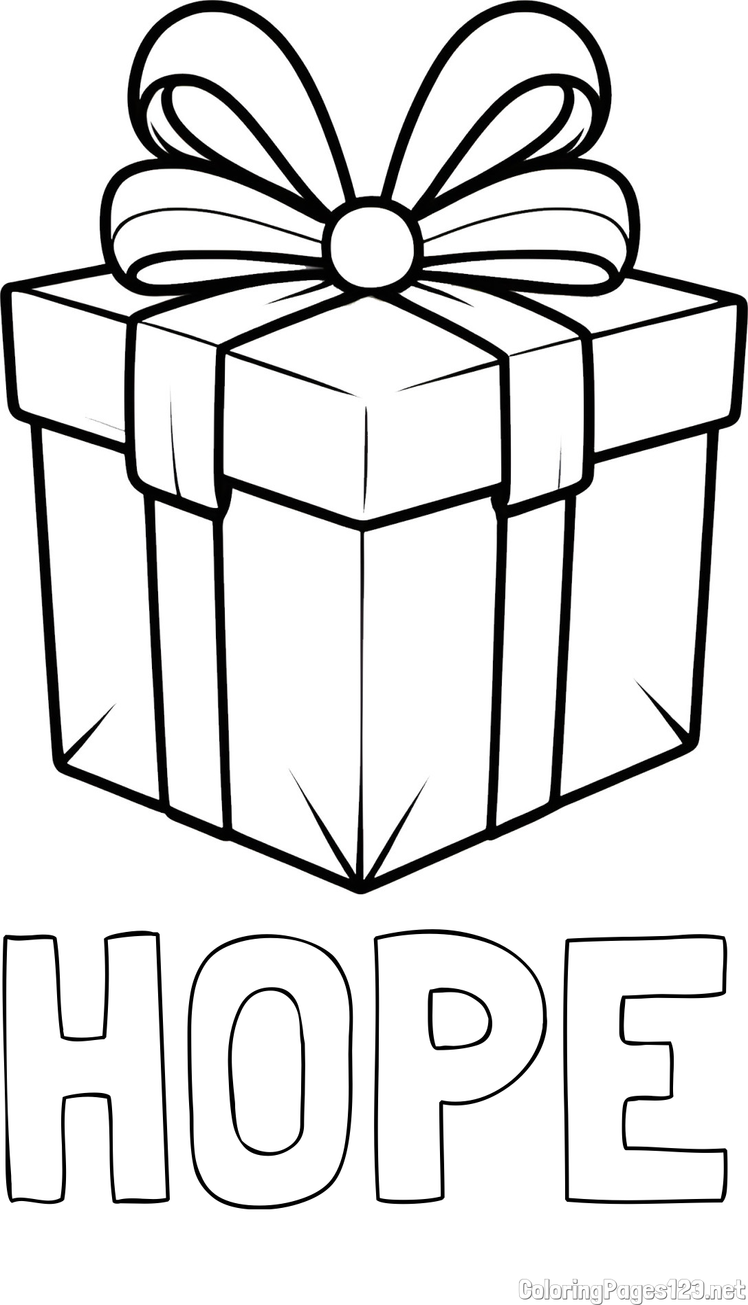 HOPE Coloring Page and Gift Box with Ribbon Coloring Page