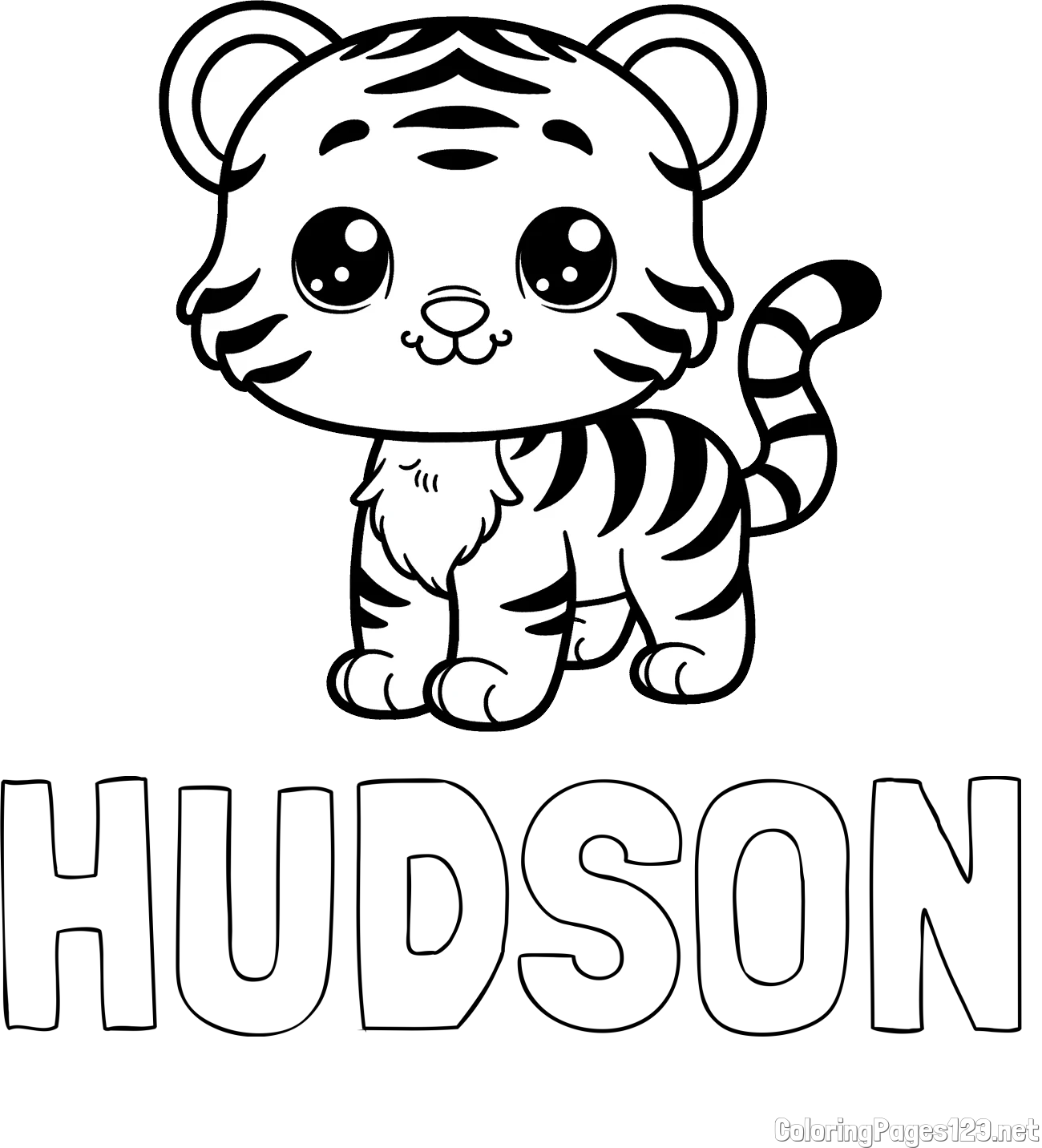 HUDSON Coloring Page and Cute Tiger Cub Coloring Page