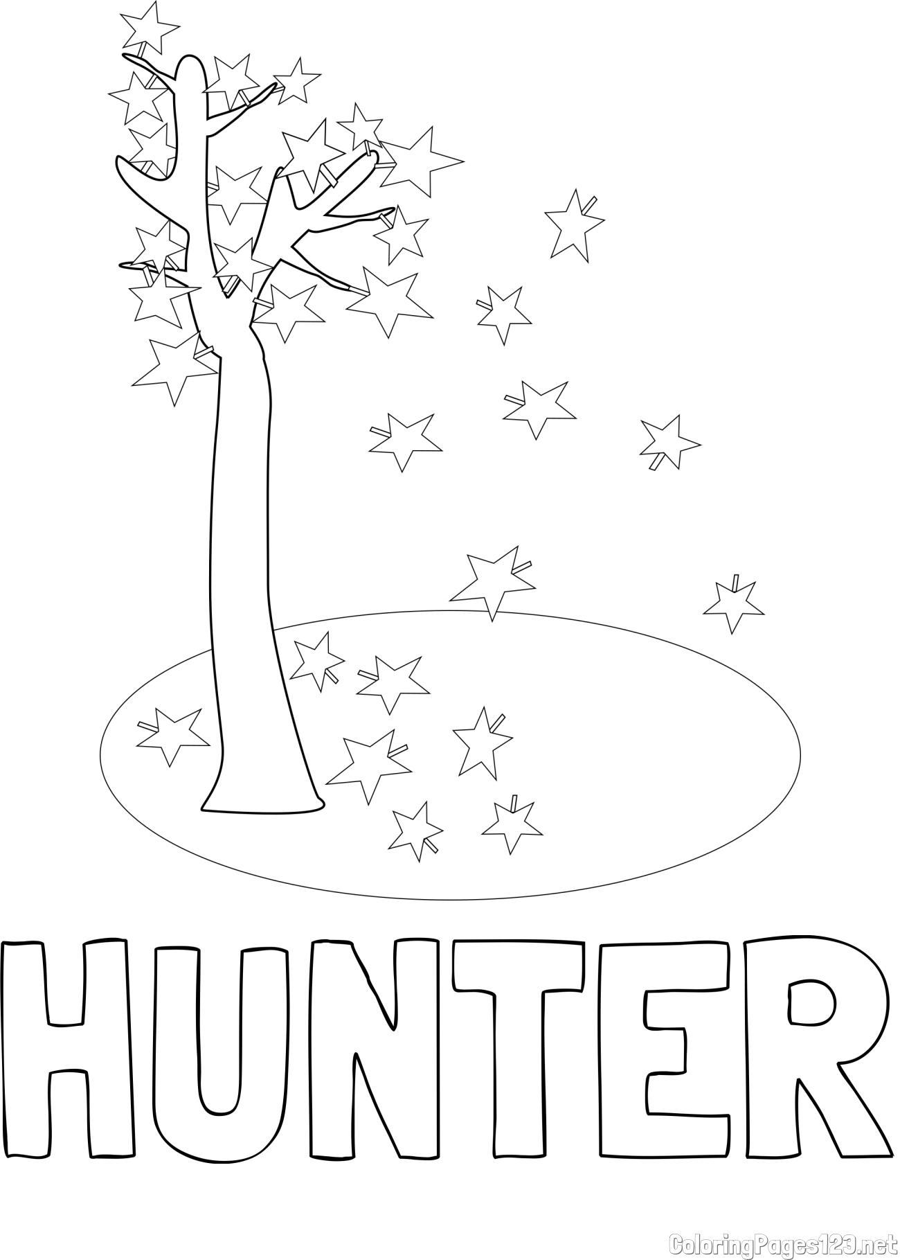 HUNTER Coloring Page and Autumn Tree Coloring Page for Kids