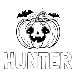 Online Created Coloring Page - HUNTER Coloring Page and Halloween Pumpkin and Bats Coloring Page