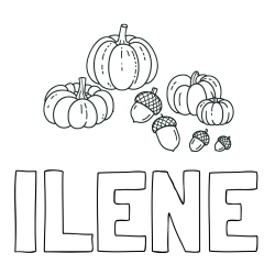 Online Created Coloring Page - ILENE Coloring Page and Autumn Harvest Coloring Page - Acorns and Pumpkins