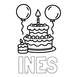 Online Created Coloring Page - INÊS Coloring Page and Birthday Cake Coloring Page with Balloons