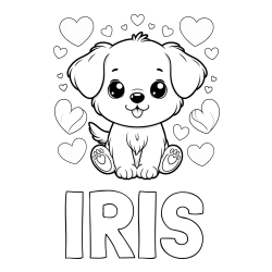 Online Created Coloring Page - IRIS Coloring Page and Coloring Page of a Cute Dog and Hearts