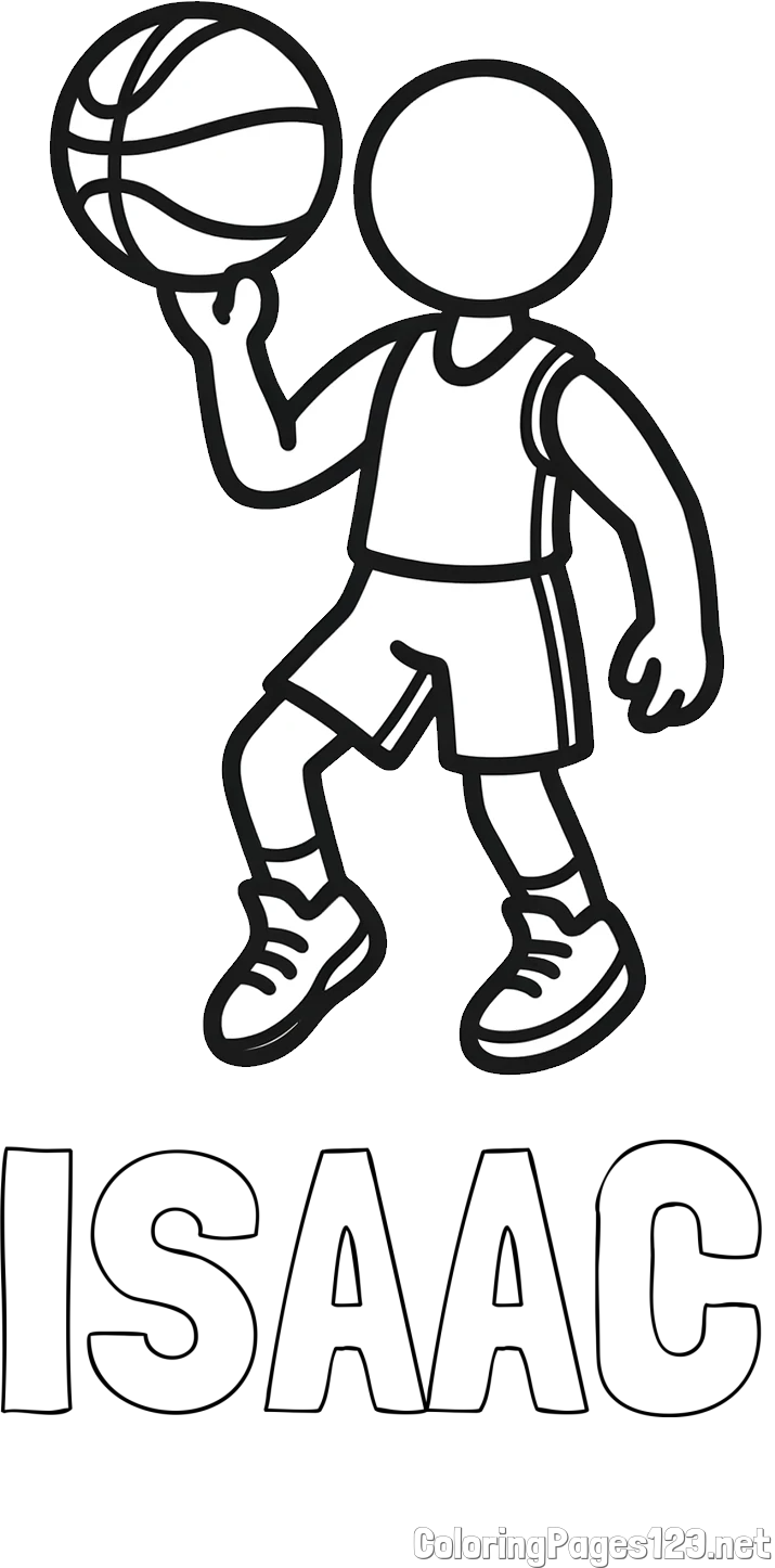 ISAAC Coloring Page and Children's Coloring Page of Basketball Player