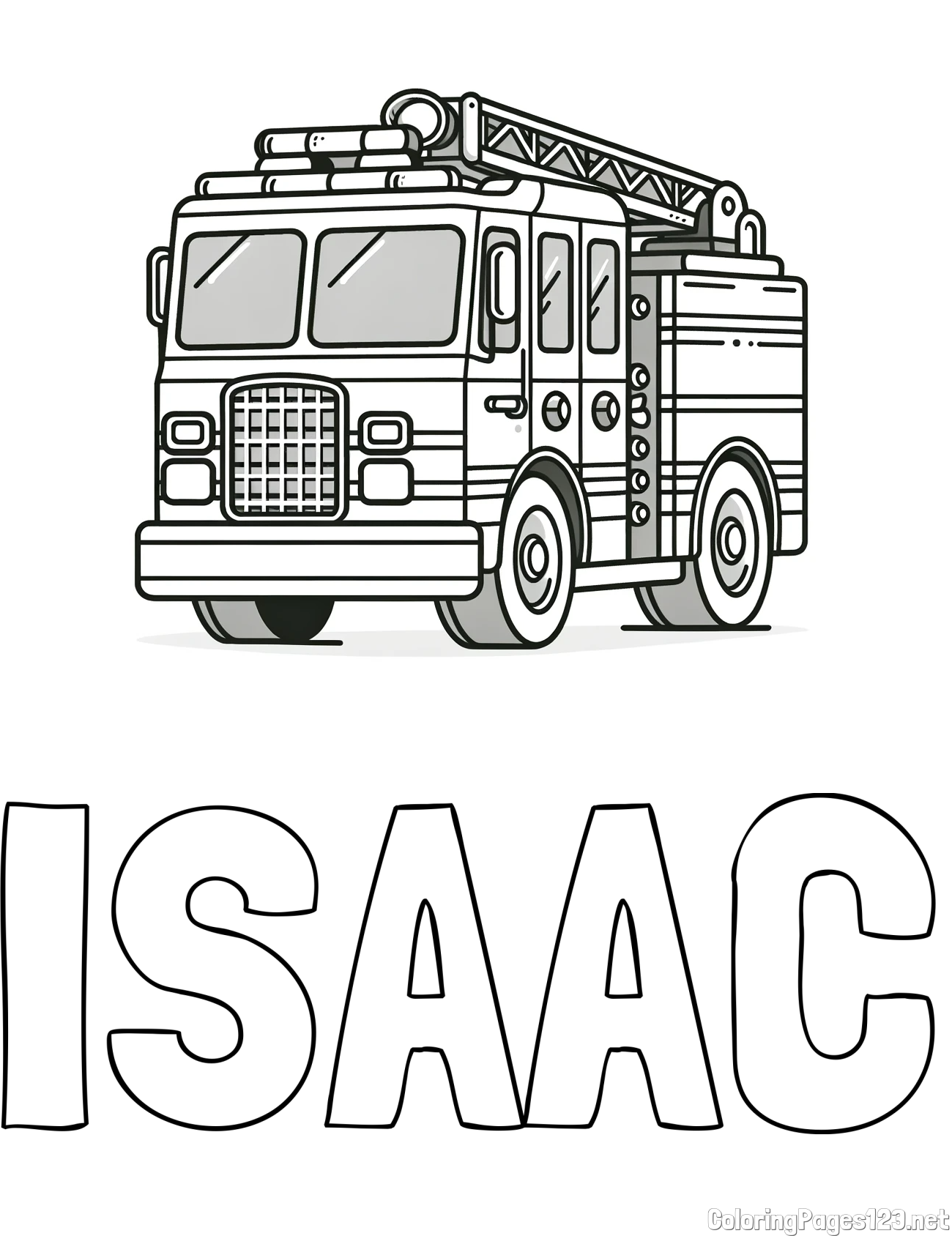 ISAAC Coloring Page and Coloring Page of a Big Fire Truck