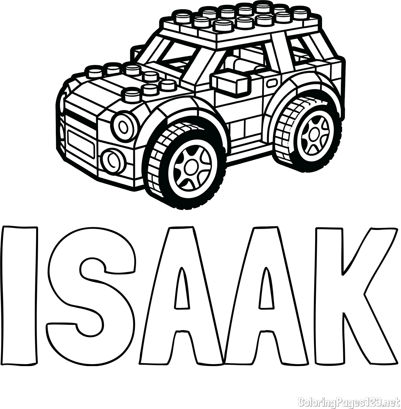 ISAAK Coloring Page and LEGO Car Coloring Page
