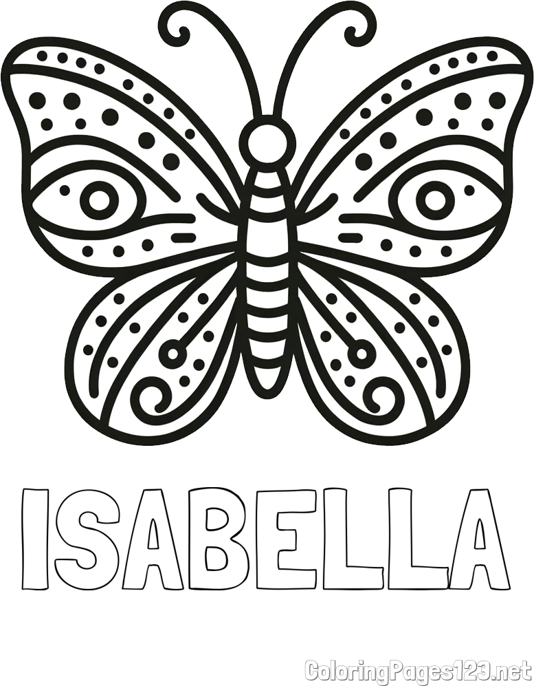 ISABELLA Coloring Page and Butterfly Coloring Page (Simple)