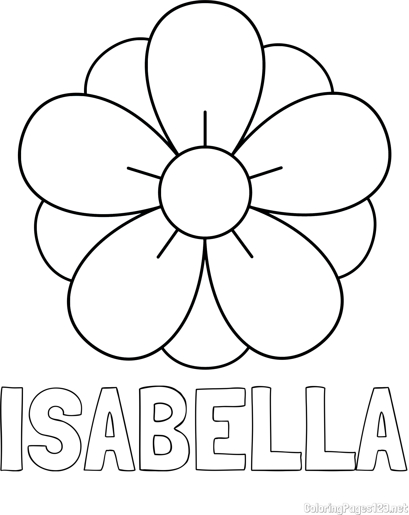 ISABELLA Coloring Page and Flower Without Stem Coloring Page
