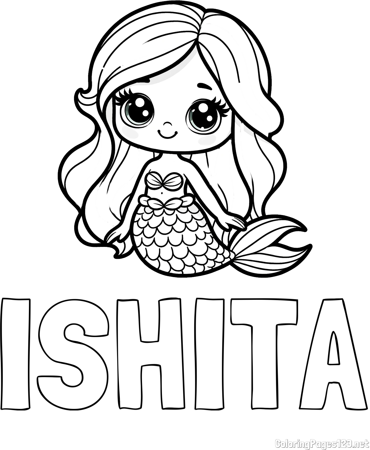 ISHITA Coloring Page and Coloring Page of a Very Cute Little Mermaid