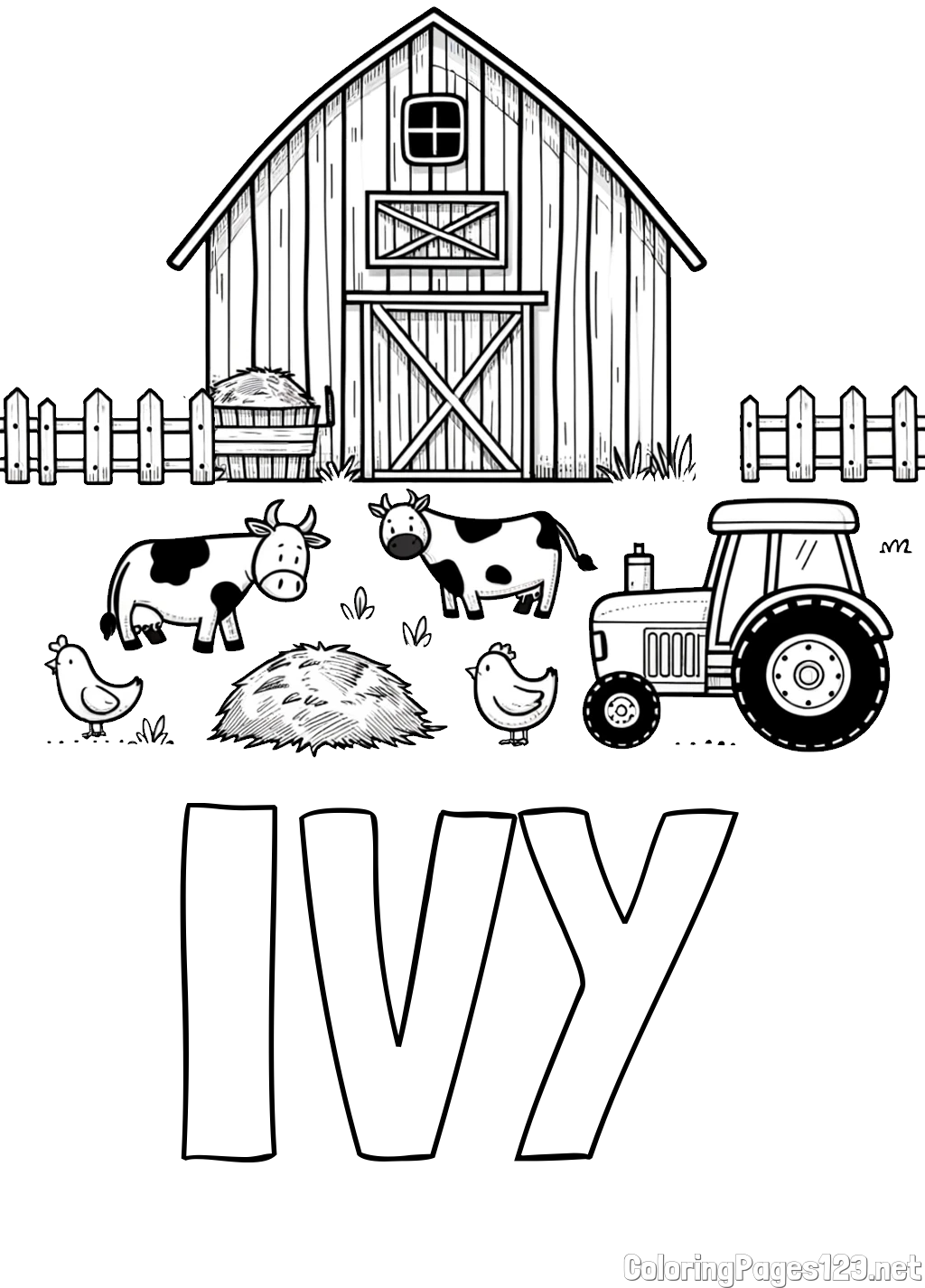 IVY Coloring Page and Kids Farm Coloring Page