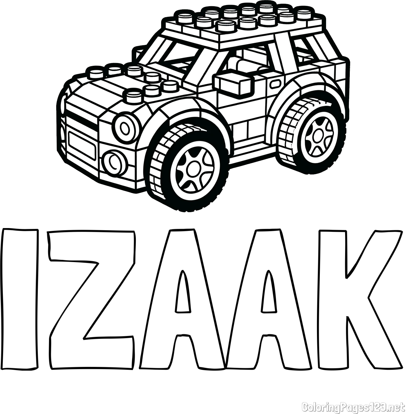 IZAAK Coloring Page and LEGO Car Coloring Page