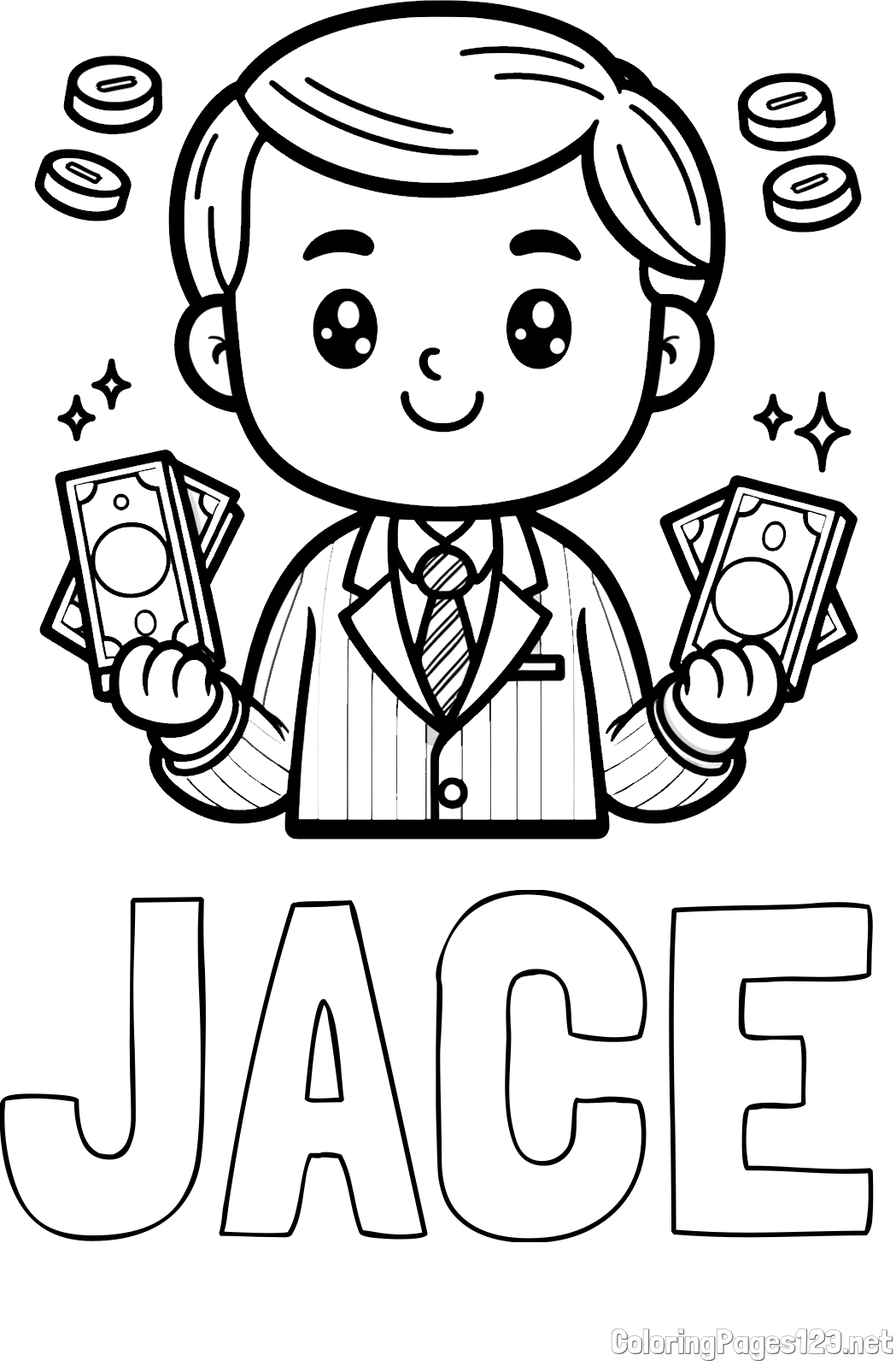 JACE Coloring Page and Coloring Page of a Banker