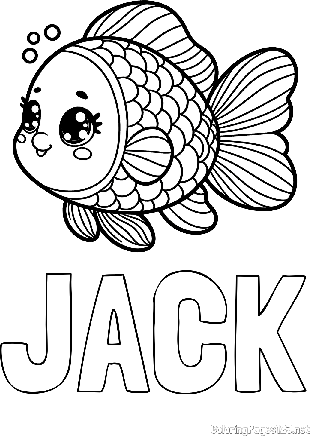 JACK Coloring Page and Coloring Page of a Cute Fish
