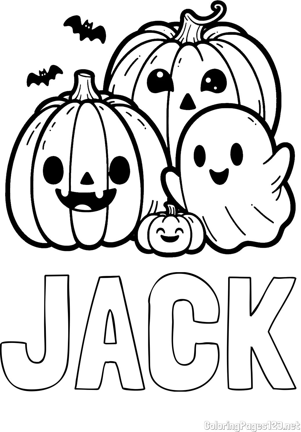 JACK Coloring Page and Halloween Pumpkin and Ghost Coloring Page