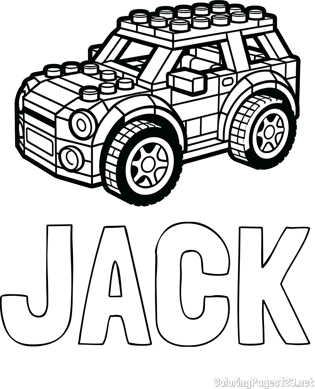 JACK Coloring Page and LEGO Car Coloring Page