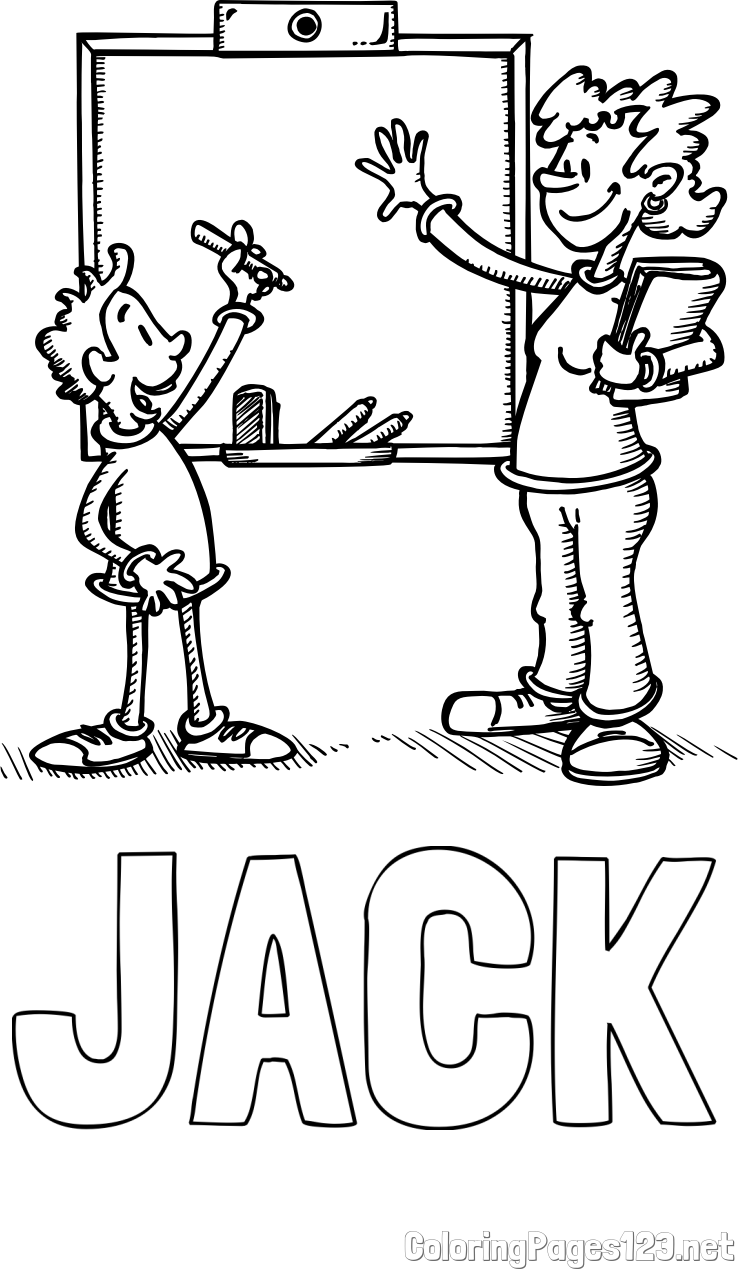 JACK Coloring Page and School Coloring Page of a Teacher and a Student