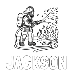 Online Created Coloring Page - JACKSON Coloring Page and A coloring page of a firefighter and a big fire