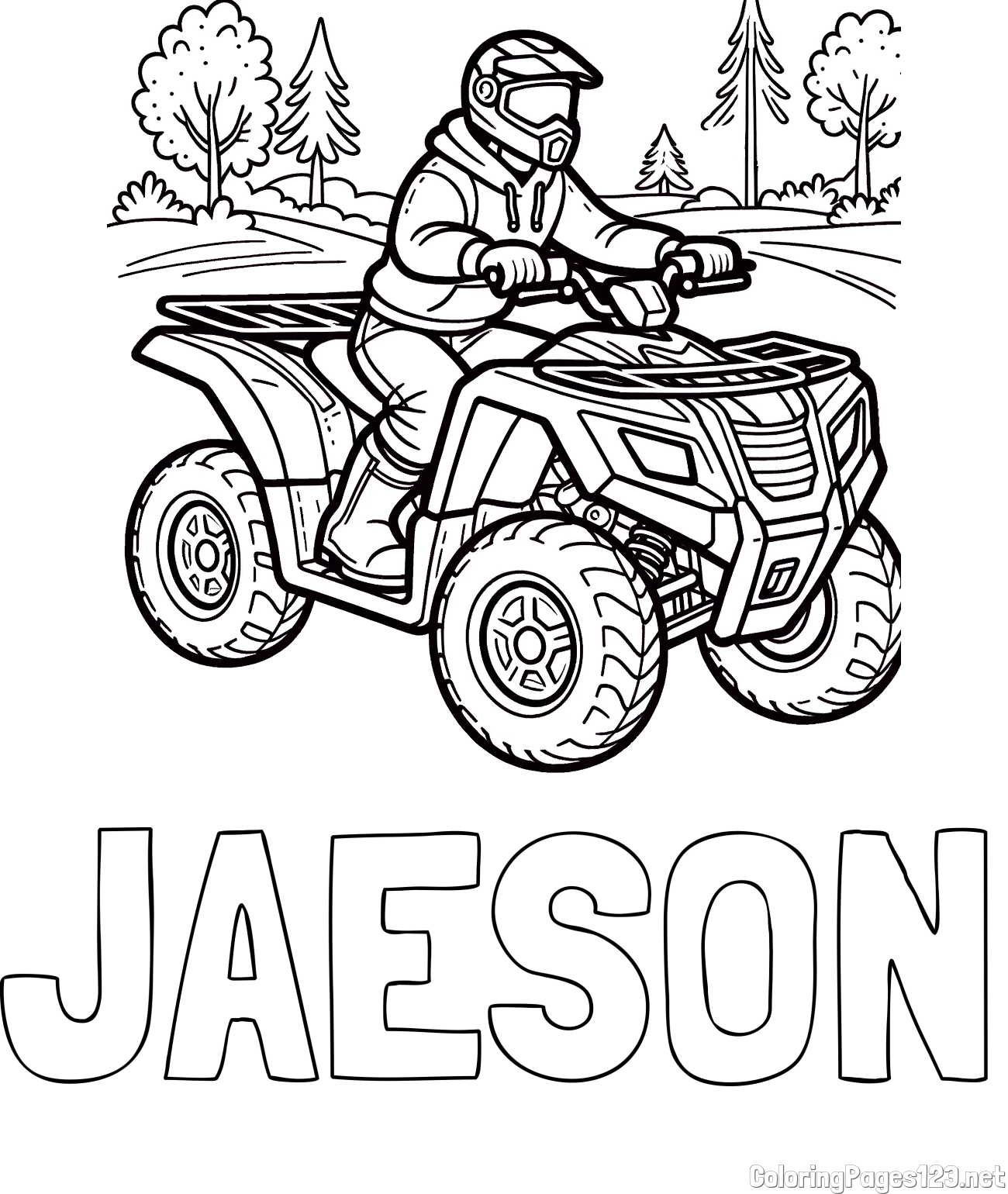 JAESON Coloring Page and Motorist on ATV Coloring Page