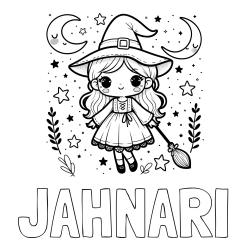 Online Created Coloring Page - JAHNARI Coloring Page and Coloring Book of a Cute Witch