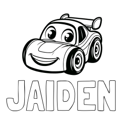 Online Created Coloring Page - JAIDEN Coloring Page and Children's Printable Coloring Page of a Racing Car