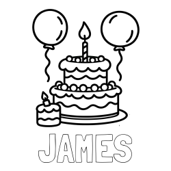 JAMES Coloring Page and Birthday Cake Coloring Page with Balloons