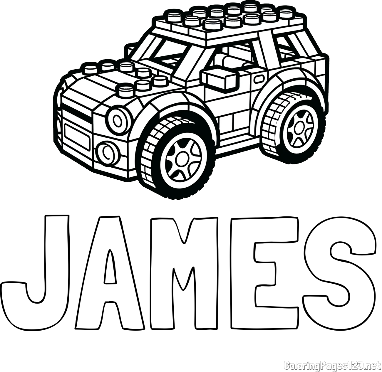 JAMES Coloring Page and LEGO Car Coloring Page