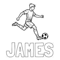 Online Created Coloring Page - JAMES Coloring Page and Soccer Player in Action Coloring Page