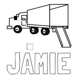 Online Created Coloring Page - JAMIE Coloring Page and Kids' Truck Coloring Page with Open Trailer