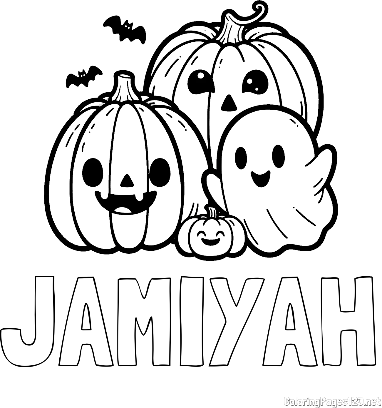 JAMIYAH Coloring Page and Halloween Pumpkin and Ghost Coloring Page
