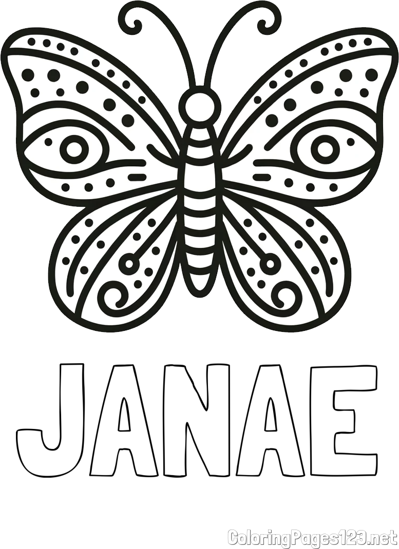 JANAE Coloring Page and Butterfly Coloring Page (Simple)