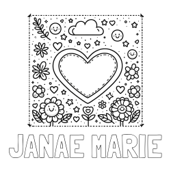 Online Created Coloring Page - JANAE MARIE Coloring Page and Free Printable Coloring Page of Heart and Flowers