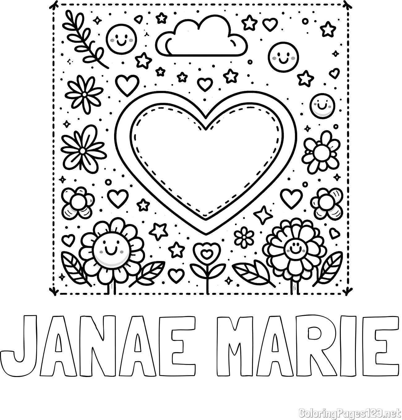 JANAE MARIE Coloring Page and Free Printable Coloring Page of Heart and Flowers