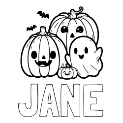 Online Created Coloring Page - JANE Coloring Page and Halloween Pumpkin and Ghost Coloring Page