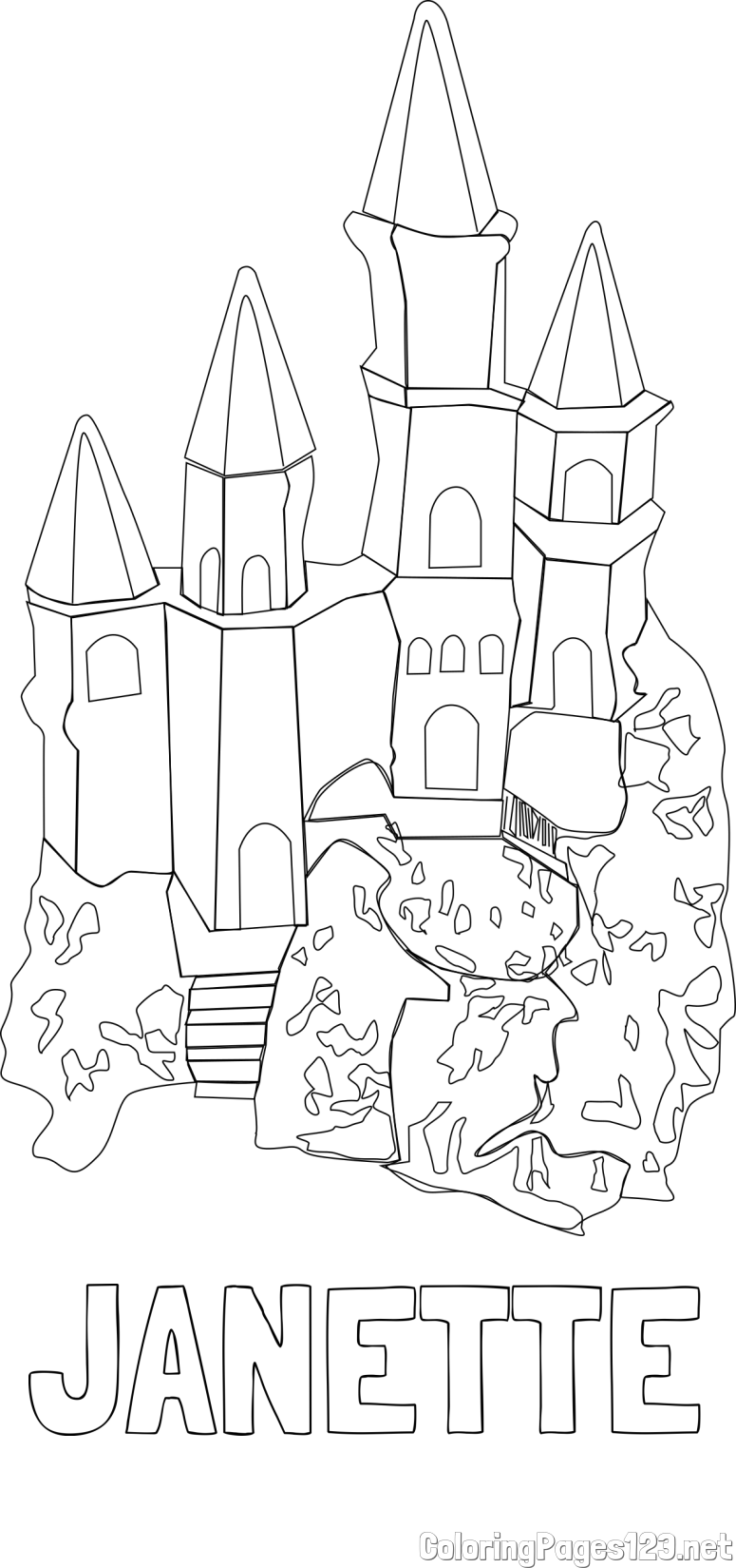 JANETTE Coloring Page and Abstract Castle Coloring Page - Simple Yet Detailed