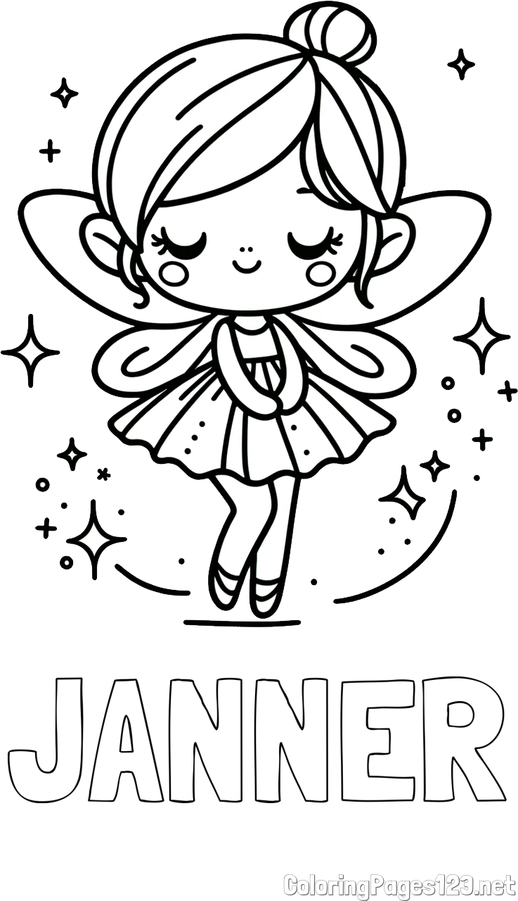 JANNER Coloring Page and Children's Coloring Page of a Magical Fairy