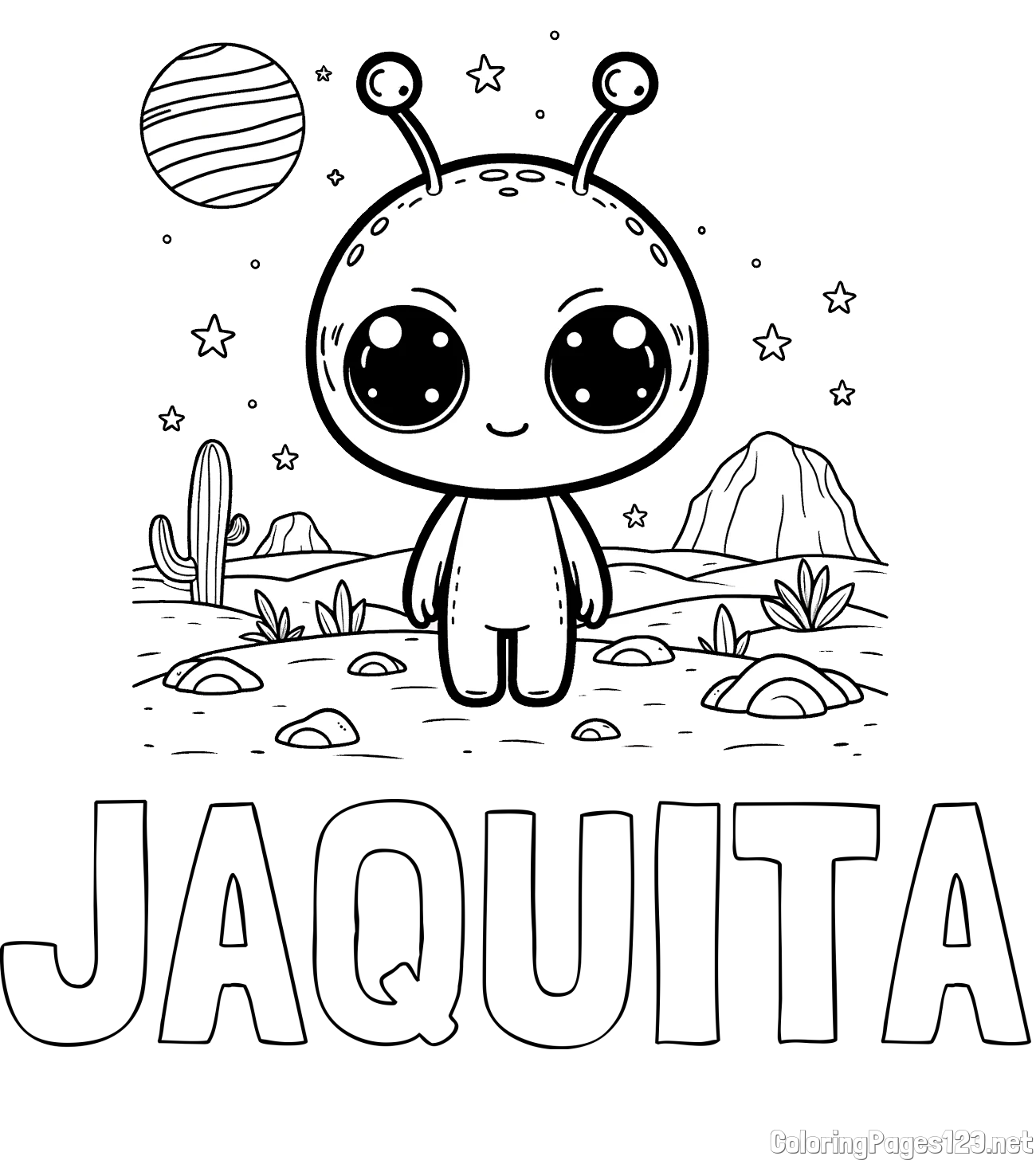 JAQUITA Coloring Page alongside Cute Alien Coloring Page