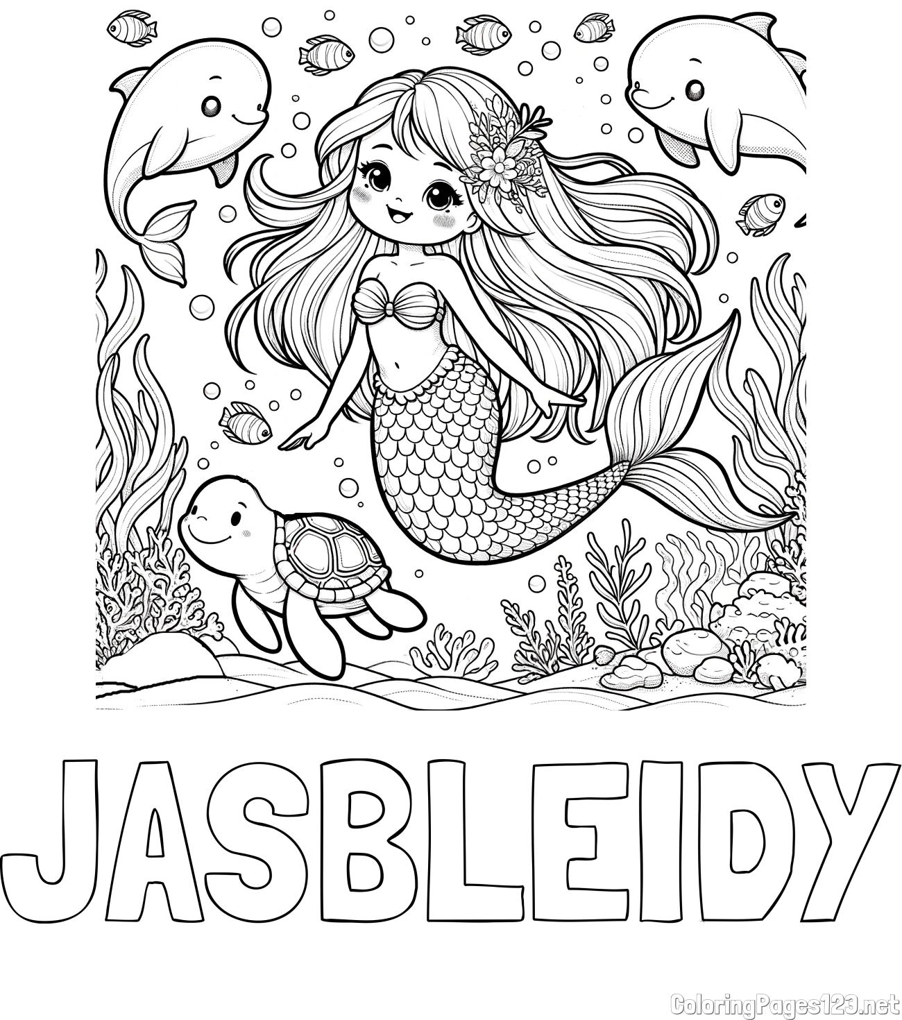 JASBLEIDY Coloring Page and Coloring Page of a Cute Mermaid with Friends