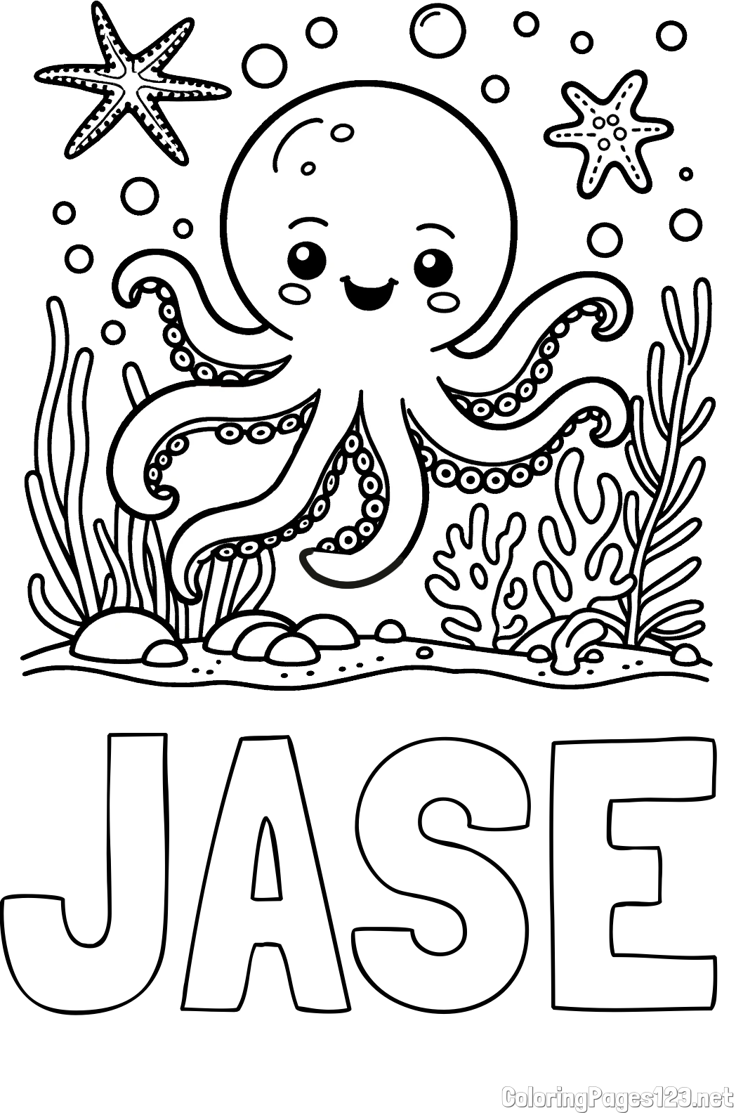 JASE Coloring Page and Coloring Page of a Cute Octopus in the Ocean