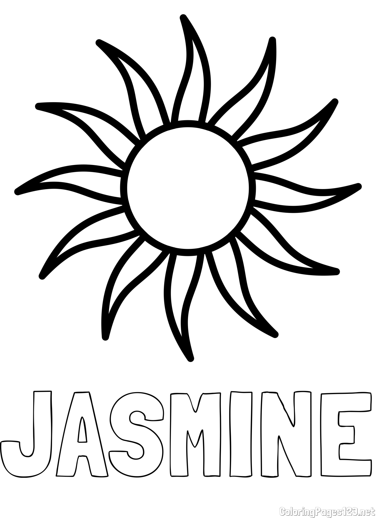 JASMINE Coloring Page and Simple Sun Coloring Page for Kids